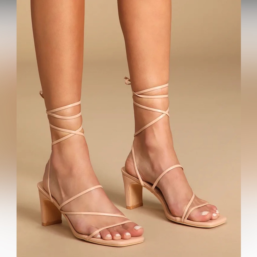 Lulus Aliah Light Nude Lace-Up High Heel Sandals